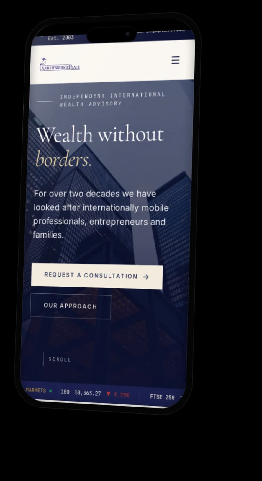 The Knightsbridge website on a mobile phone