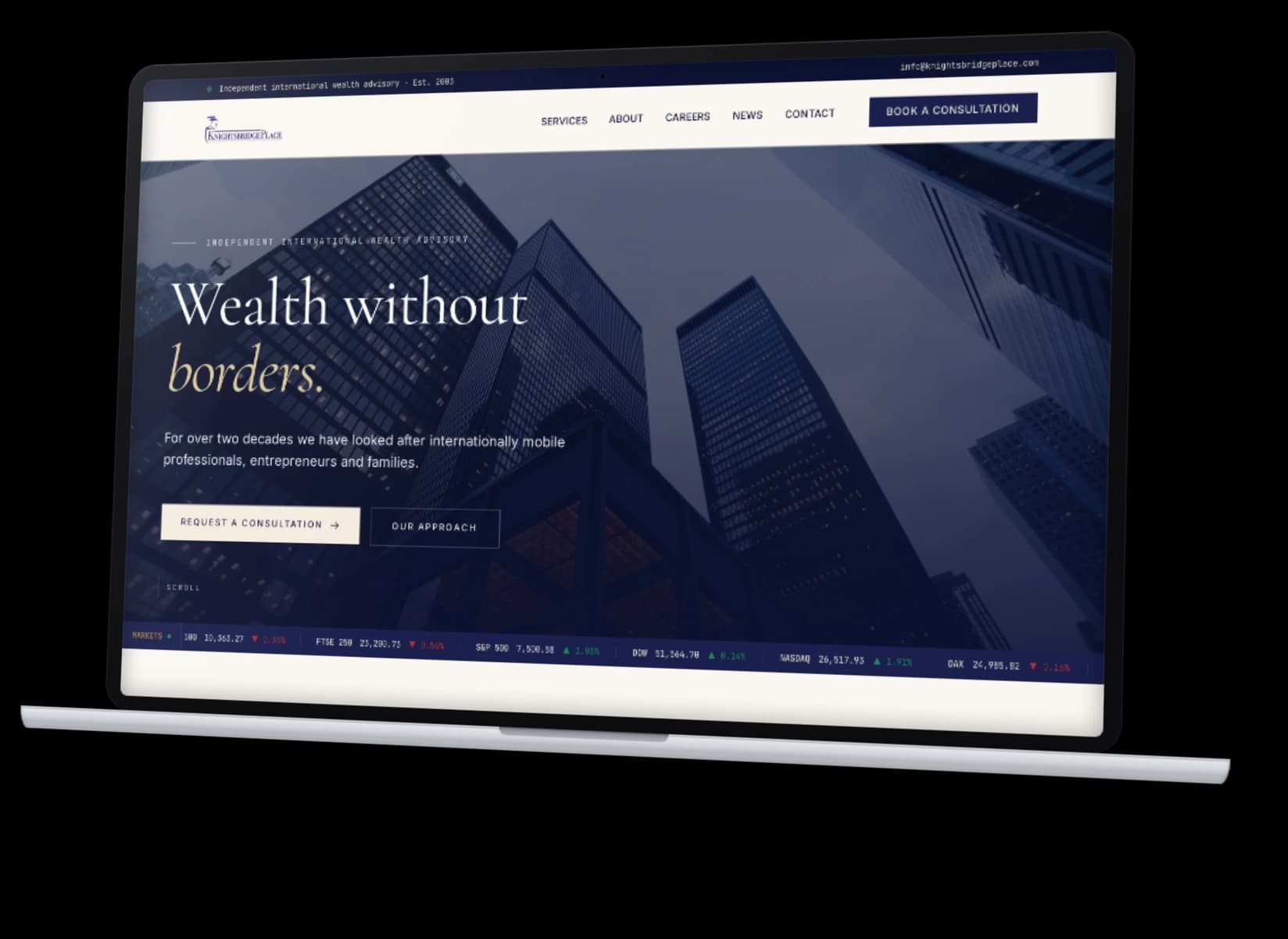 The Knightsbridge website on a MacBook