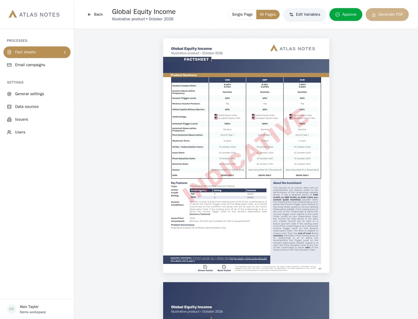 Reviewing the complete fact sheet inside the application