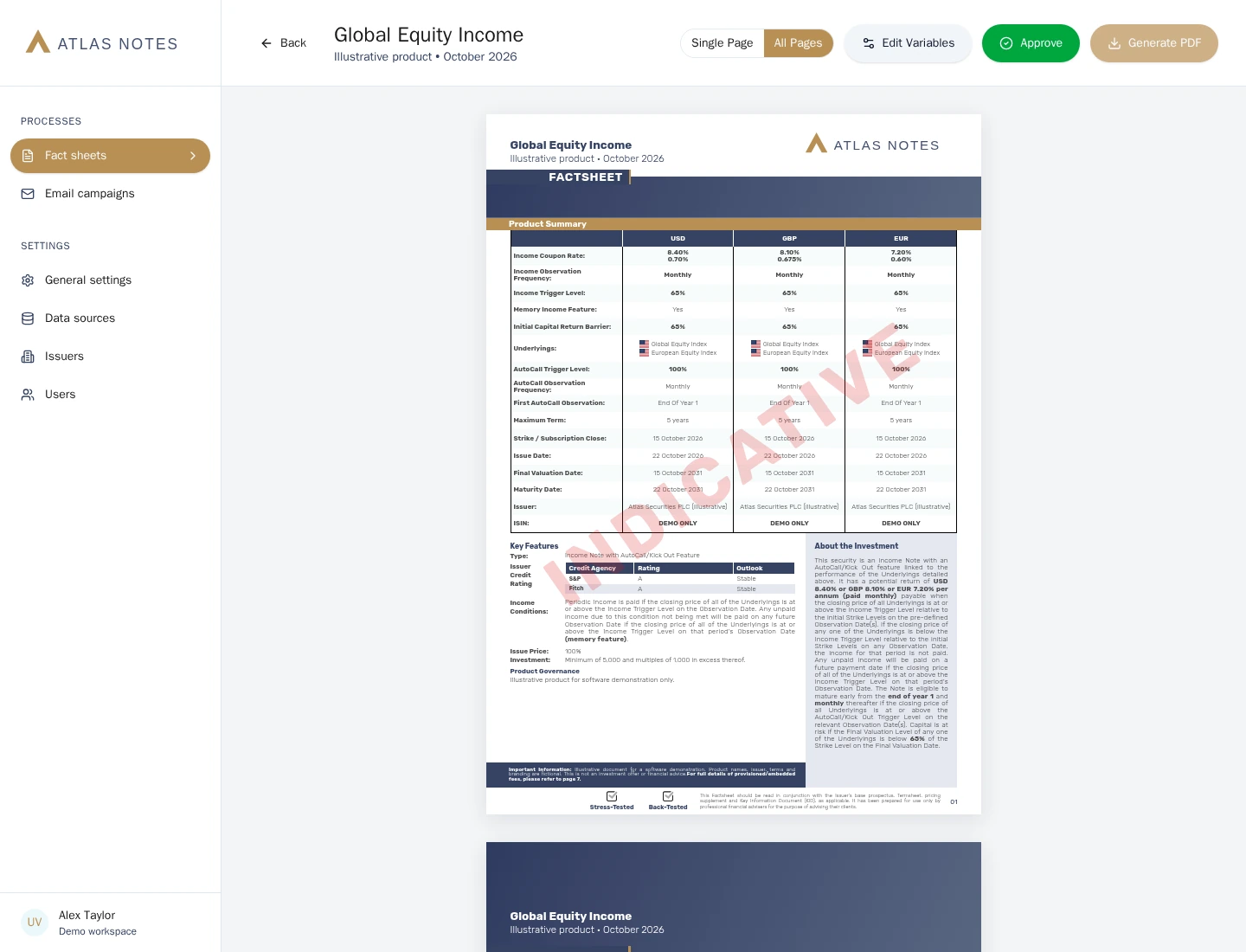 Reviewing the complete fact sheet inside the application