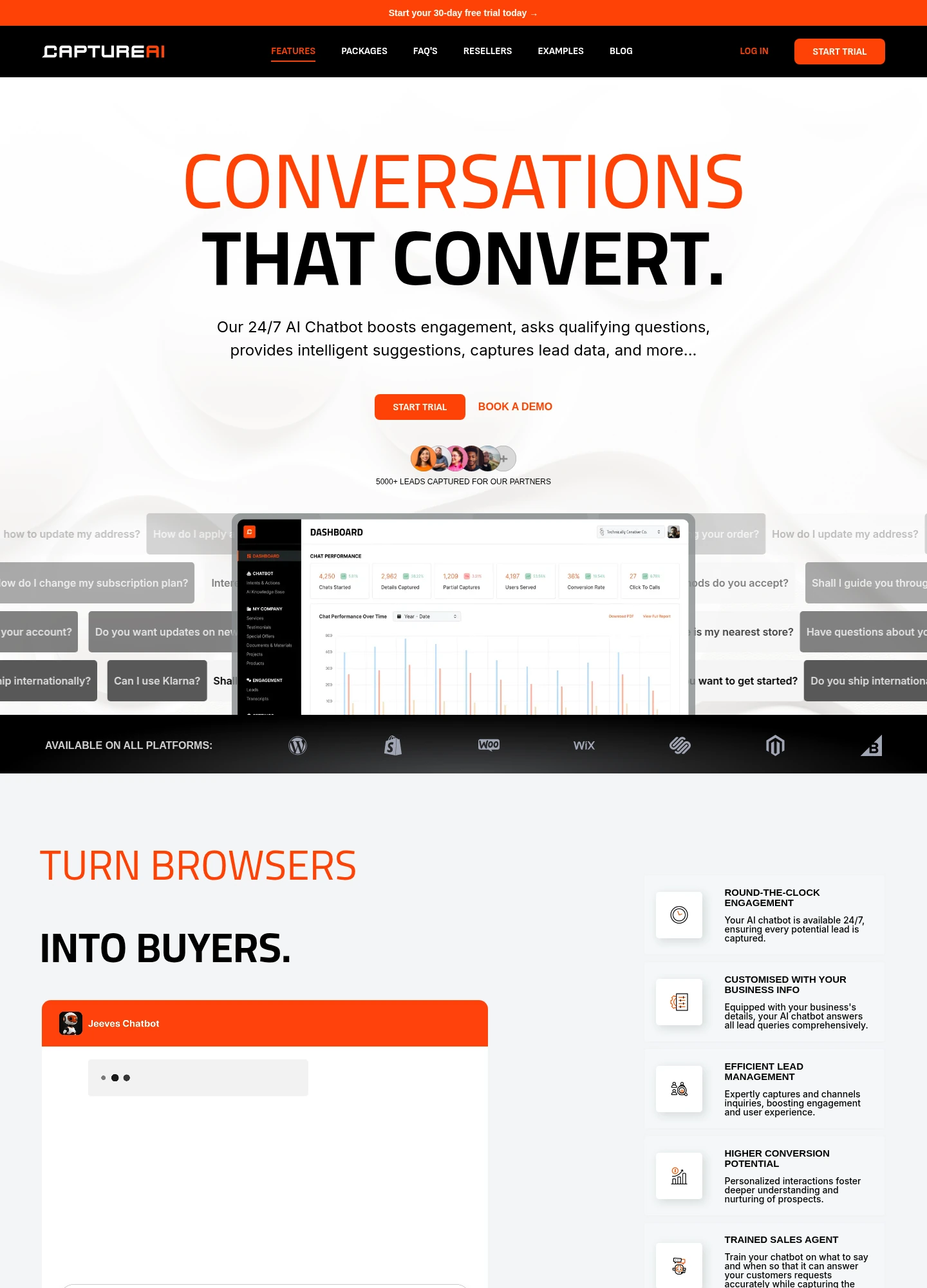Capture AI desktop website, including the content below the hero